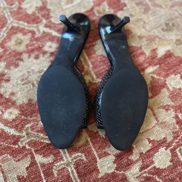 Black Prada Open Toe Kitten Heels with Patent Bows - Picture 4 of 6